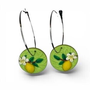 Handmade Lemon Blossom Hoop Earrings With Box